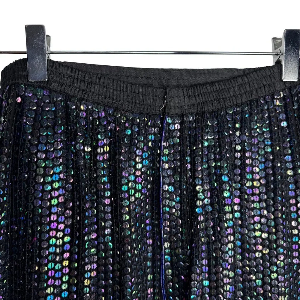 VTG Black Iridescent Mermaidcore Dark Fairy Sequin‎ Skirt 100% Silk Size Medium - Picture 7 of 10